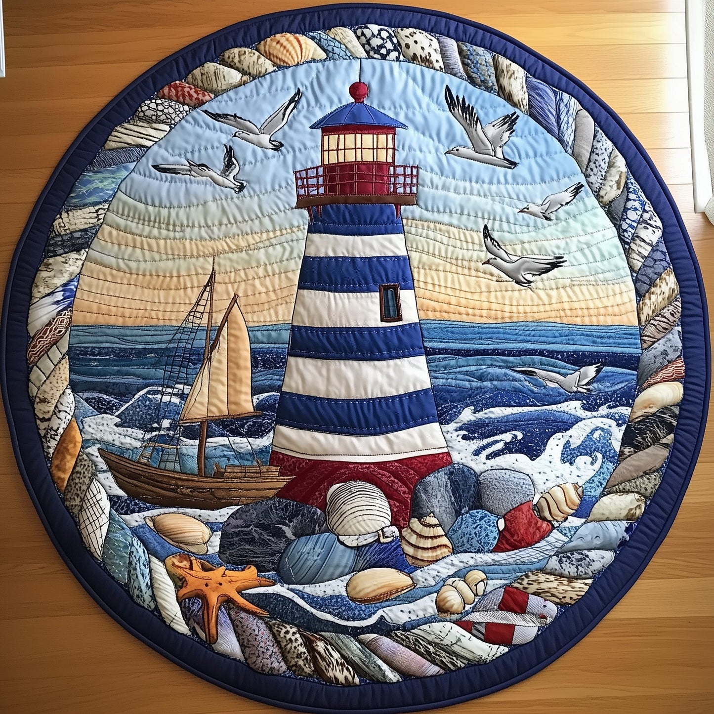 Nautical Lighthouse Quilted Round Mat GFTONL3770