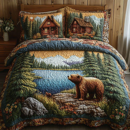 Cabin And Bear 3-Piece Quilted Bedding Set GFTONL3788