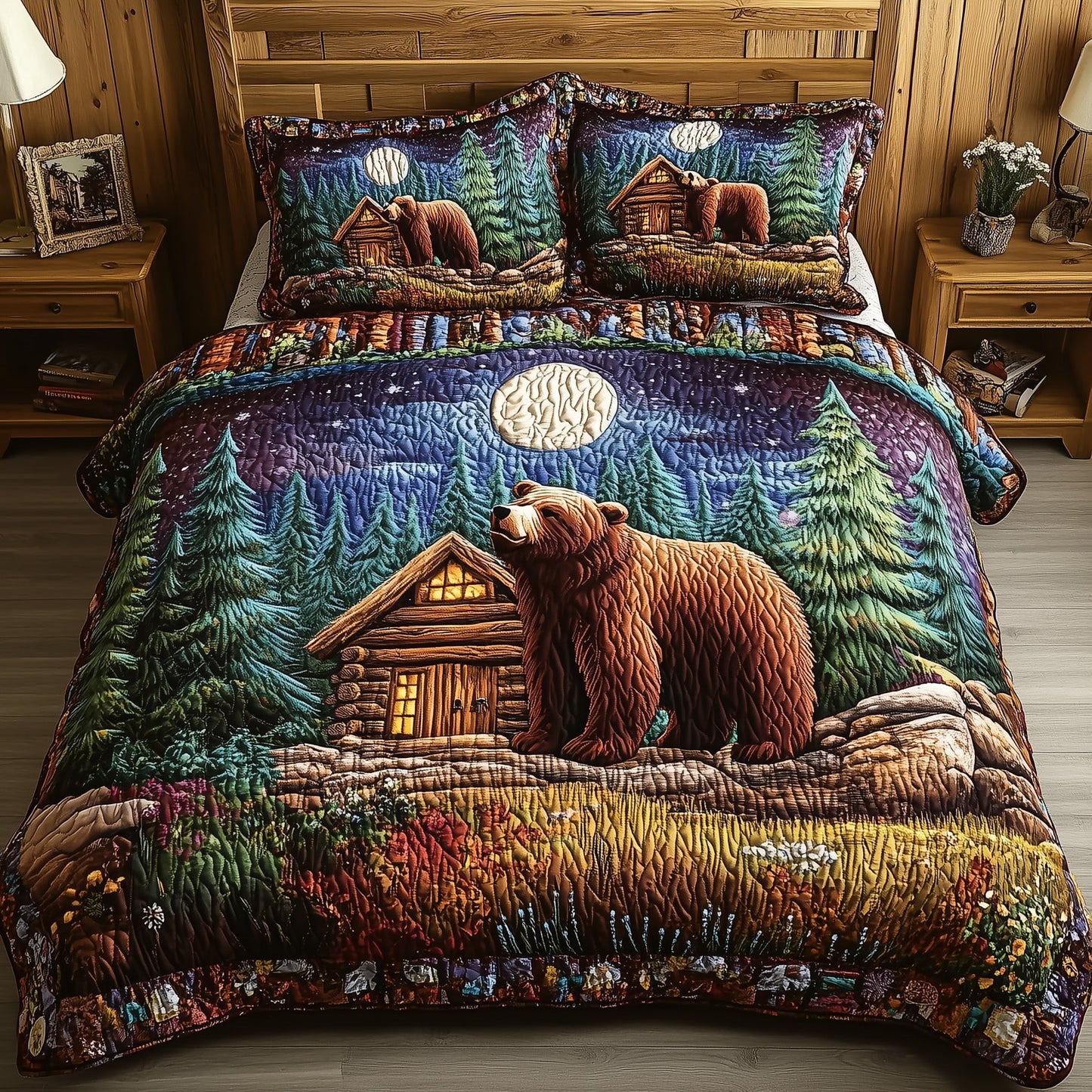 Cabin And Bear 3-Piece Quilted Bedding Set GFTONL3789
