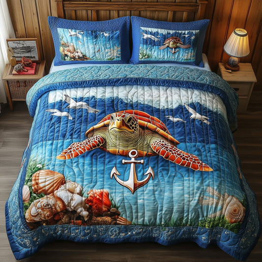 Turtle Anchor 3-Piece Quilted Bedding Set GFTONL3806