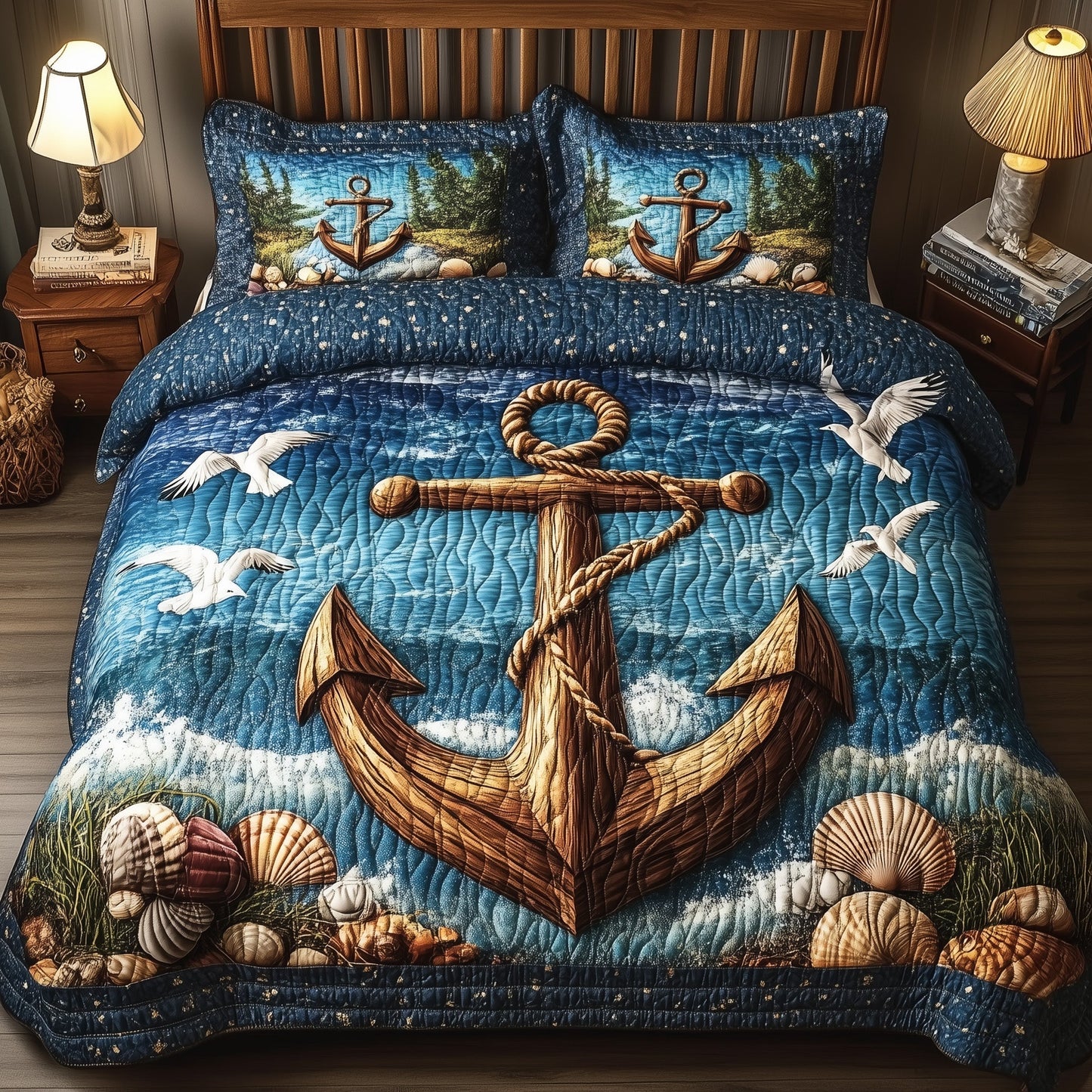 Nautical Anchor 3-Piece Quilted Bedding Set GFTONL3807