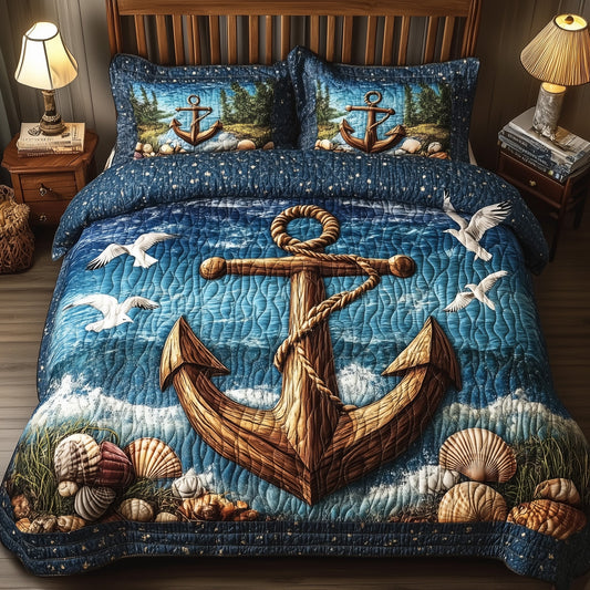 Nautical Anchor 3-Piece Quilted Bedding Set GFTONL3807