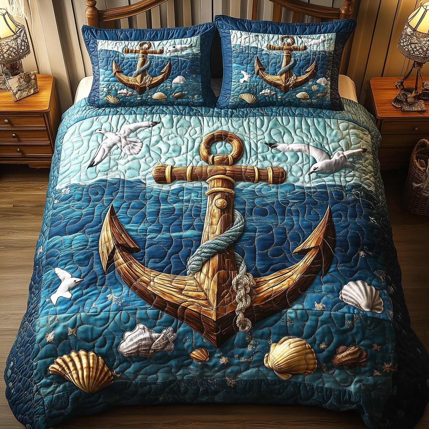 Nautical Anchor 3-Piece Quilted Bedding Set GFTONL3808