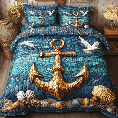 Nautical Anchor 3-Piece Quilted Bedding Set GFTONL3809