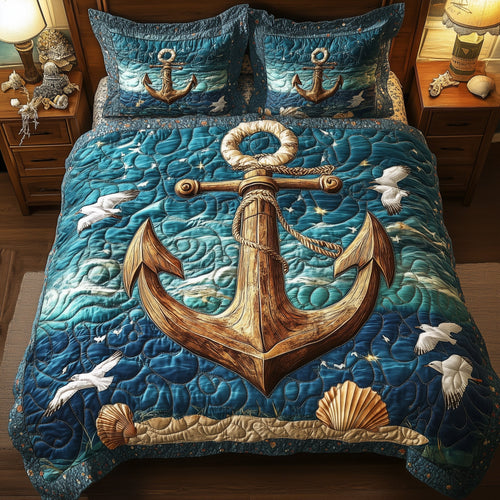 Nautical Anchor 3-Piece Quilted Bedding Set GFTONL3810