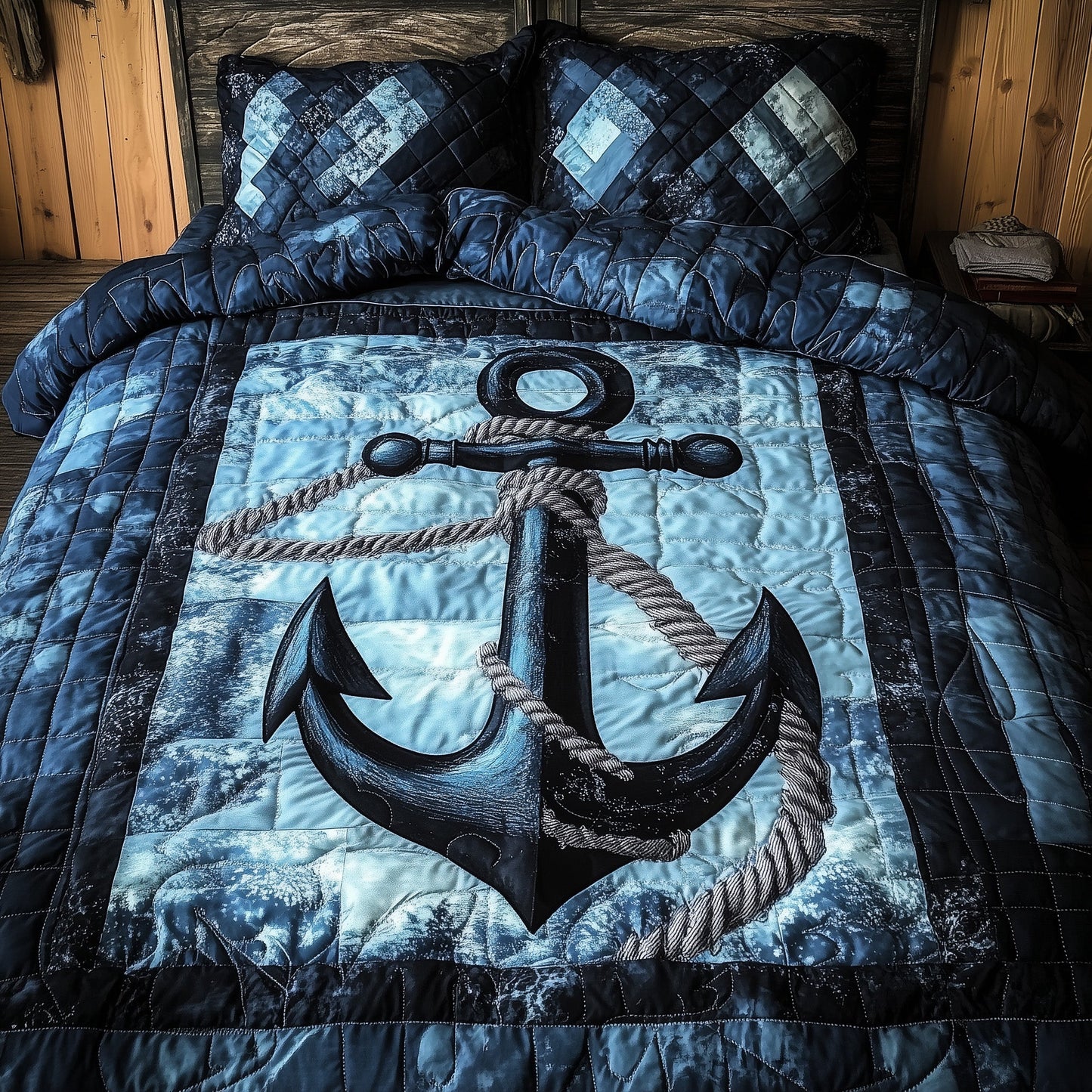Blue Anchor 3-Piece Quilted Bedding Set GFTONL3819