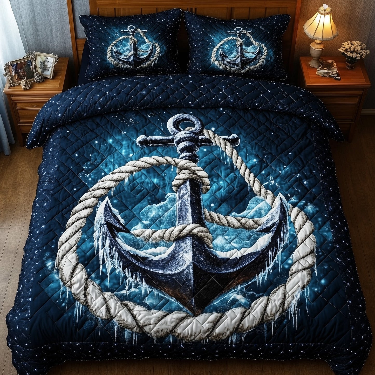 Blue Anchor 3-Piece Quilted Bedding Set GFTONL3820