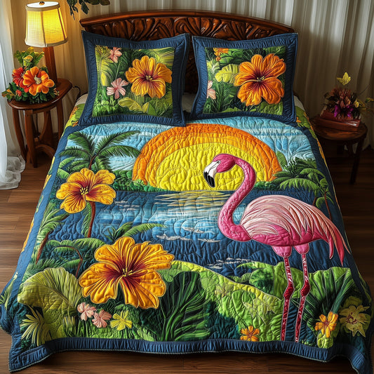 Tropical Flamingo 3-Piece Quilted Bedding Set GFTONL3854