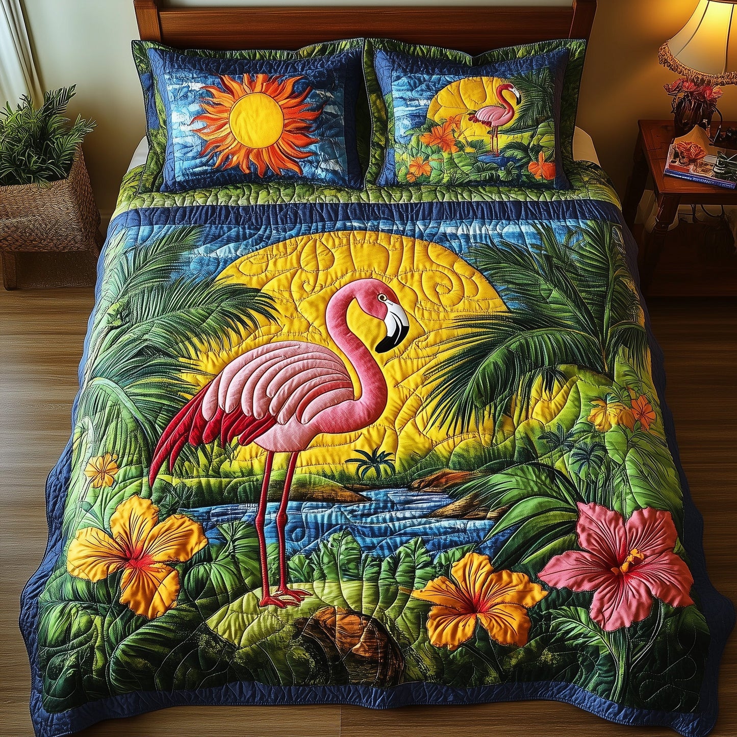 Tropical Flamingo 3-Piece Quilted Bedding Set GFTONL3855