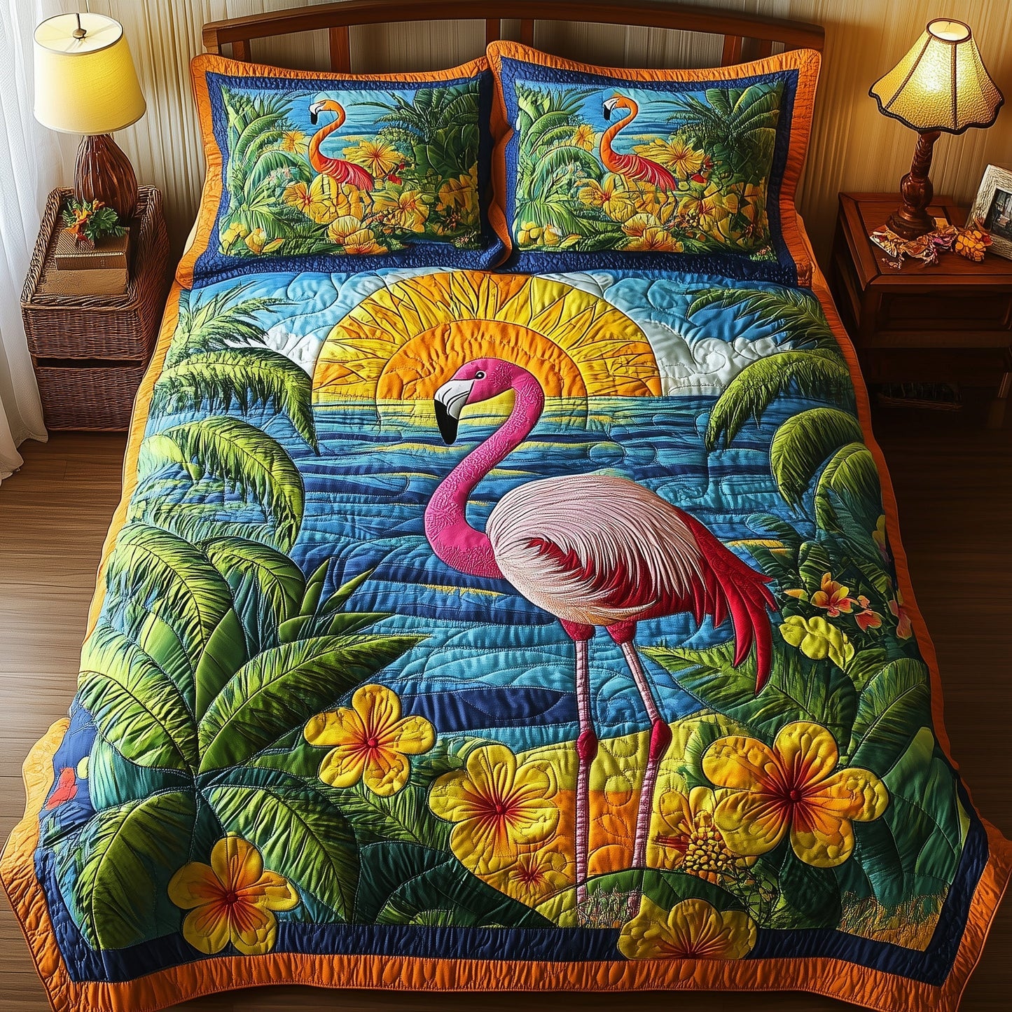 Tropical Flamingo 3-Piece Quilted Bedding Set GFTONL3856