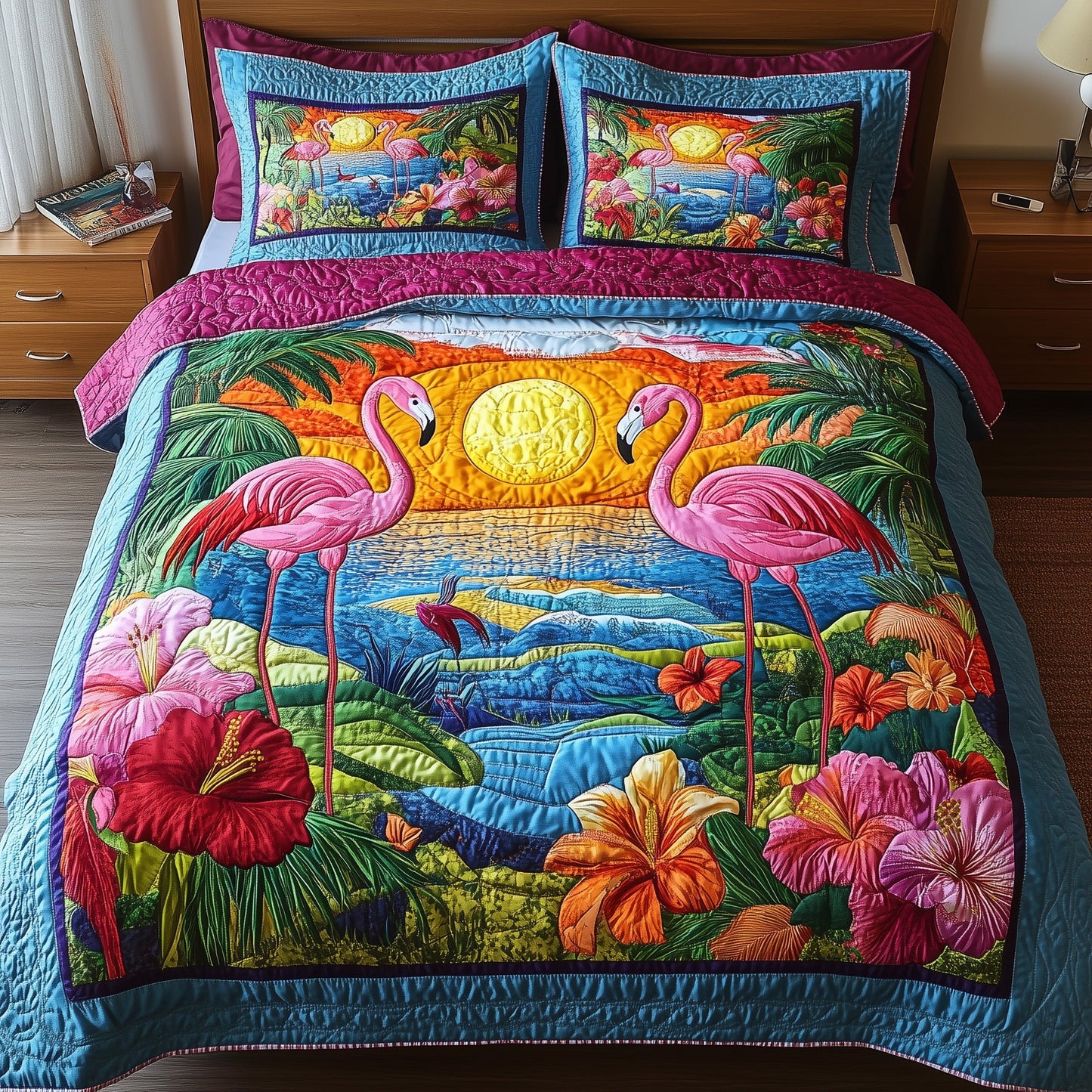 Tropical Flamingo 3-Piece Quilted Bedding Set GFTONL3859