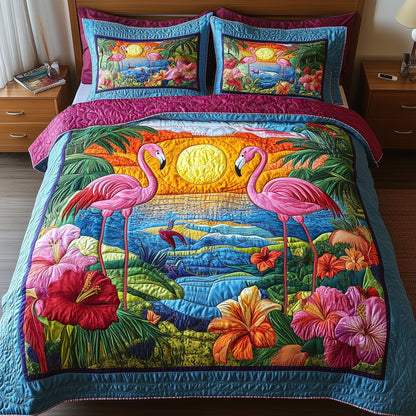 Tropical Flamingo 3-Piece Quilted Bedding Set GFTONL3859