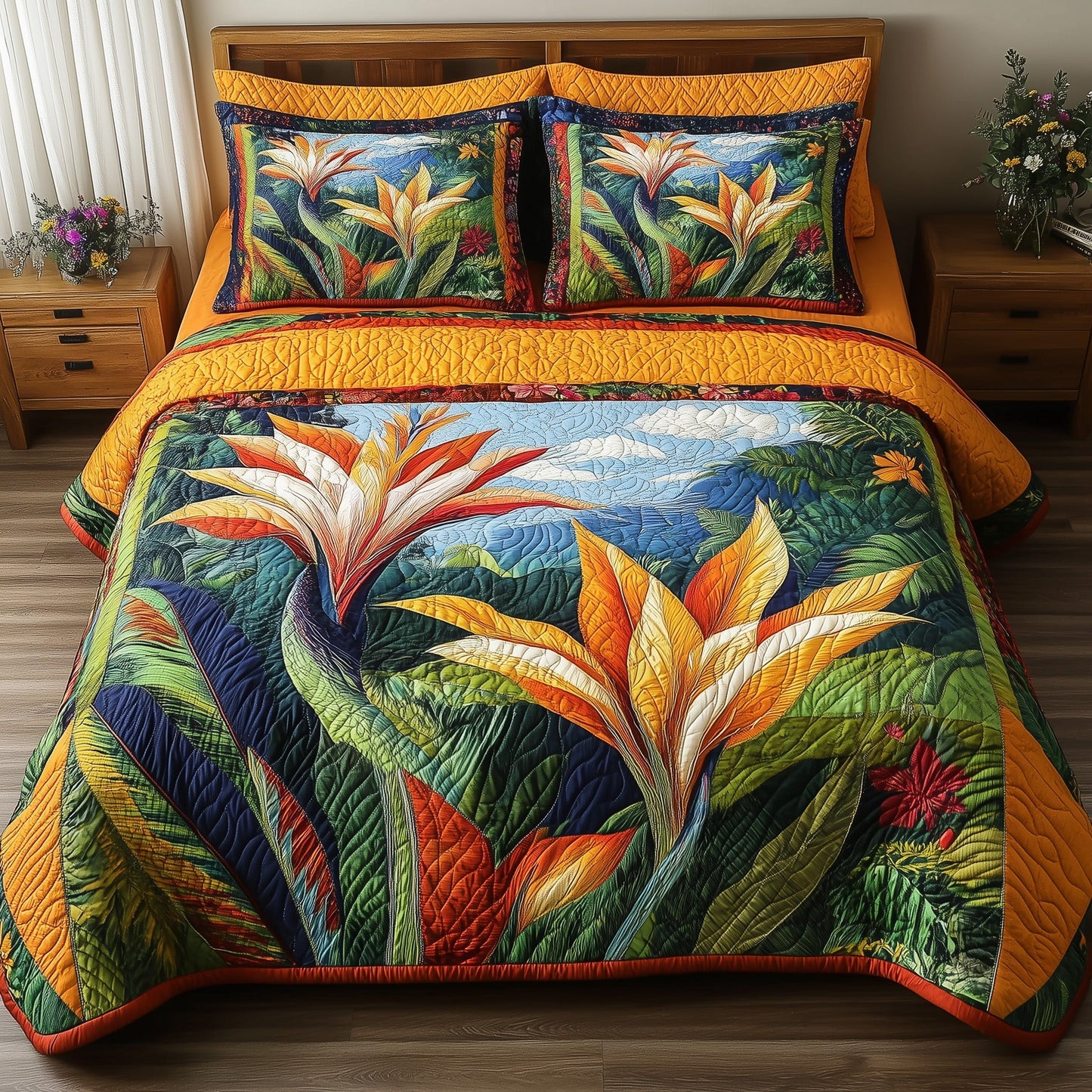Bird Of Paradise Flower 3-Piece Quilted Bedding Set GFTONL3868