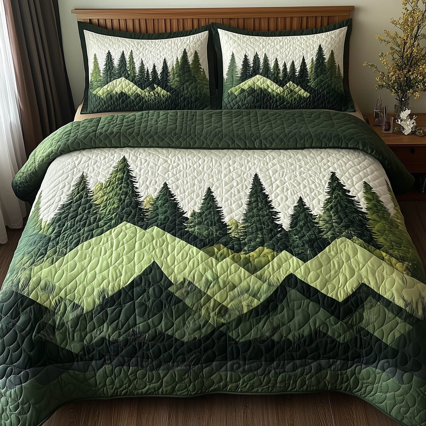 Misty Forest Mountain 3-Piece Quilted Bedding Set GFTONL3922