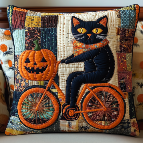 Black Cat Pumpkin Quilted Pillow Case GFTONL396