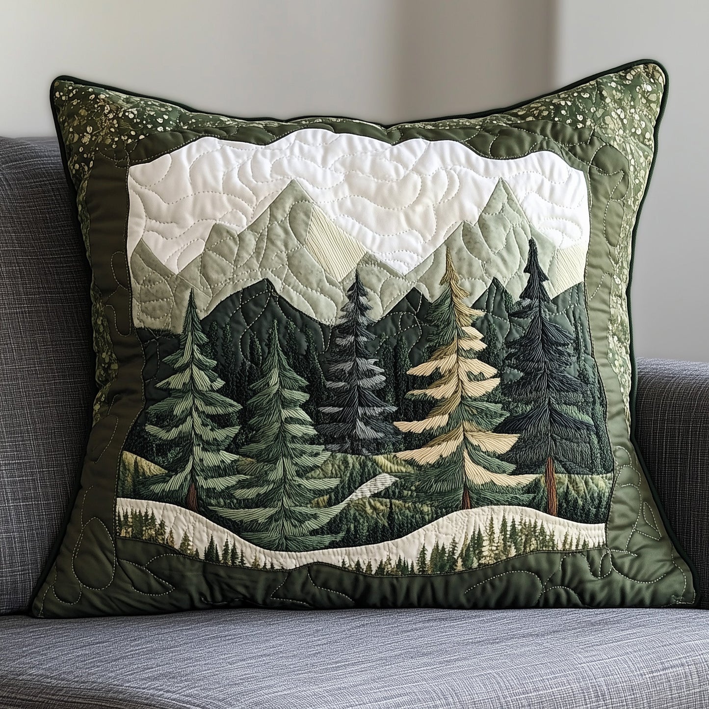 Misty Forest Mountain Quilted Pillow Case GFTONL3971