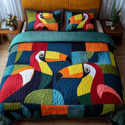 Joyful Toucans 3-Piece Quilted Bedding Set GFTONL4004