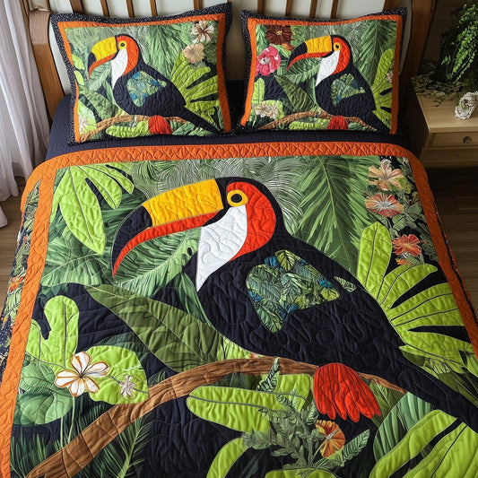 Joyful Toucans 3-Piece Quilted Bedding Set GFTONL4007