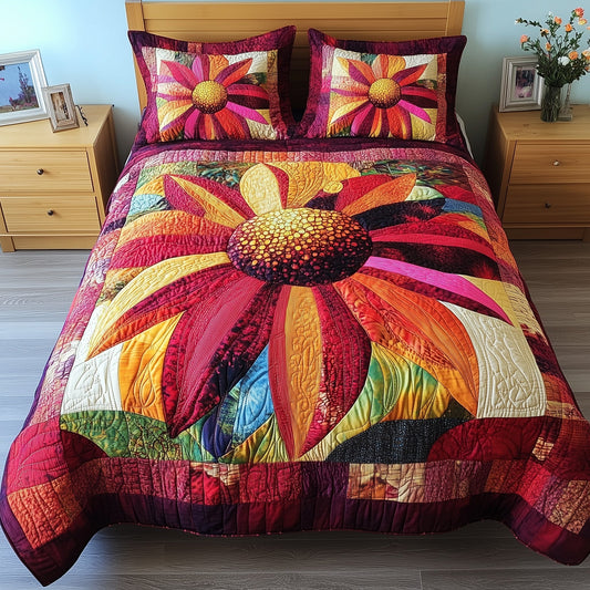Blooming Flower Patchwork 3-Piece Quilted Bedding Set GFTONL4015