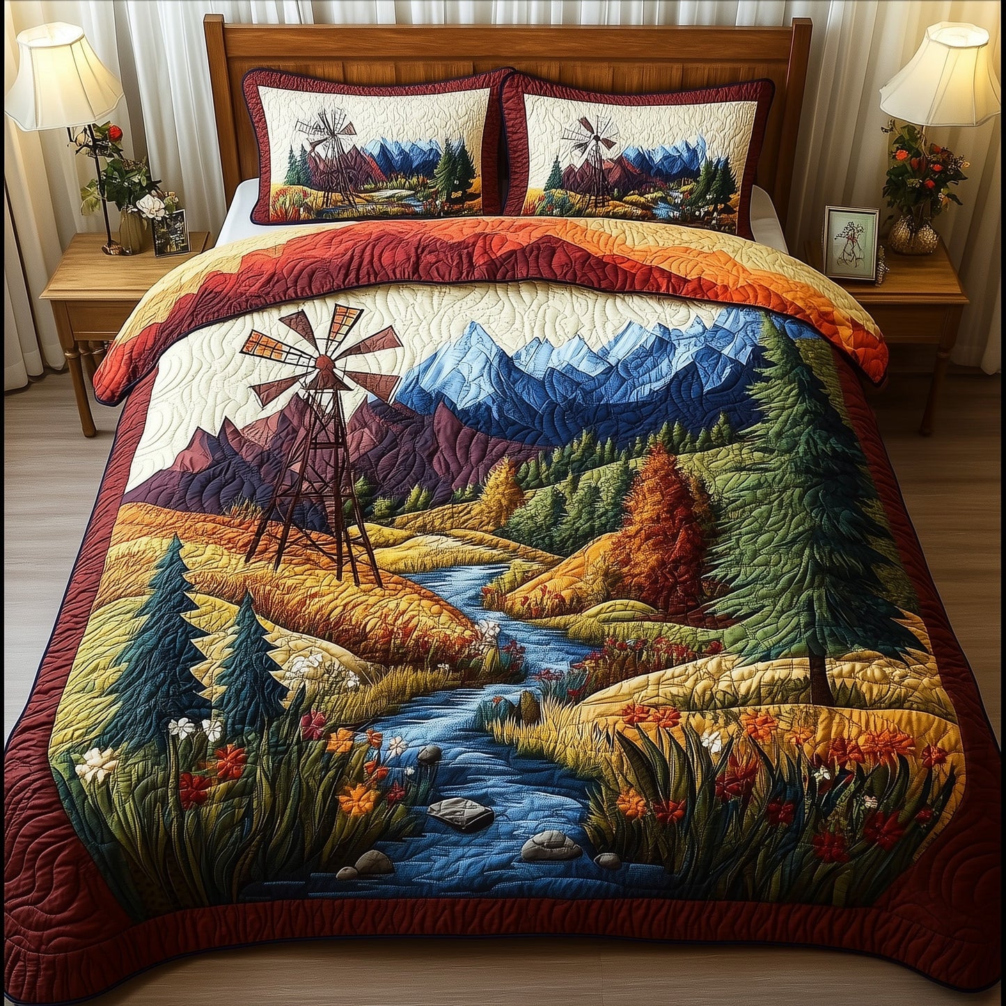 Harmony Windmill 3-Piece Quilted Bedding Set GFTONL4025