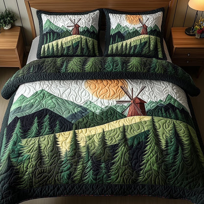 Windmill In Forest 3-Piece Quilted Bedding Set GFTONL4027