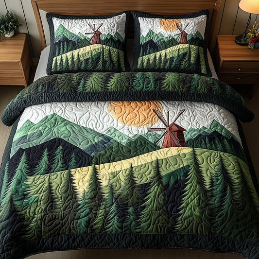 Windmill In Forest 3-Piece Quilted Bedding Set GFTONL4027