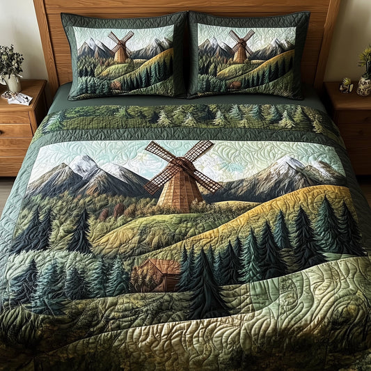 Windmill In Forest 3-Piece Quilted Bedding Set GFTONL4028