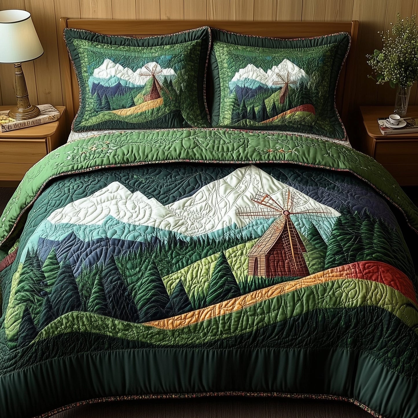 Windmill In Forest 3-Piece Quilted Bedding Set GFTONL4029