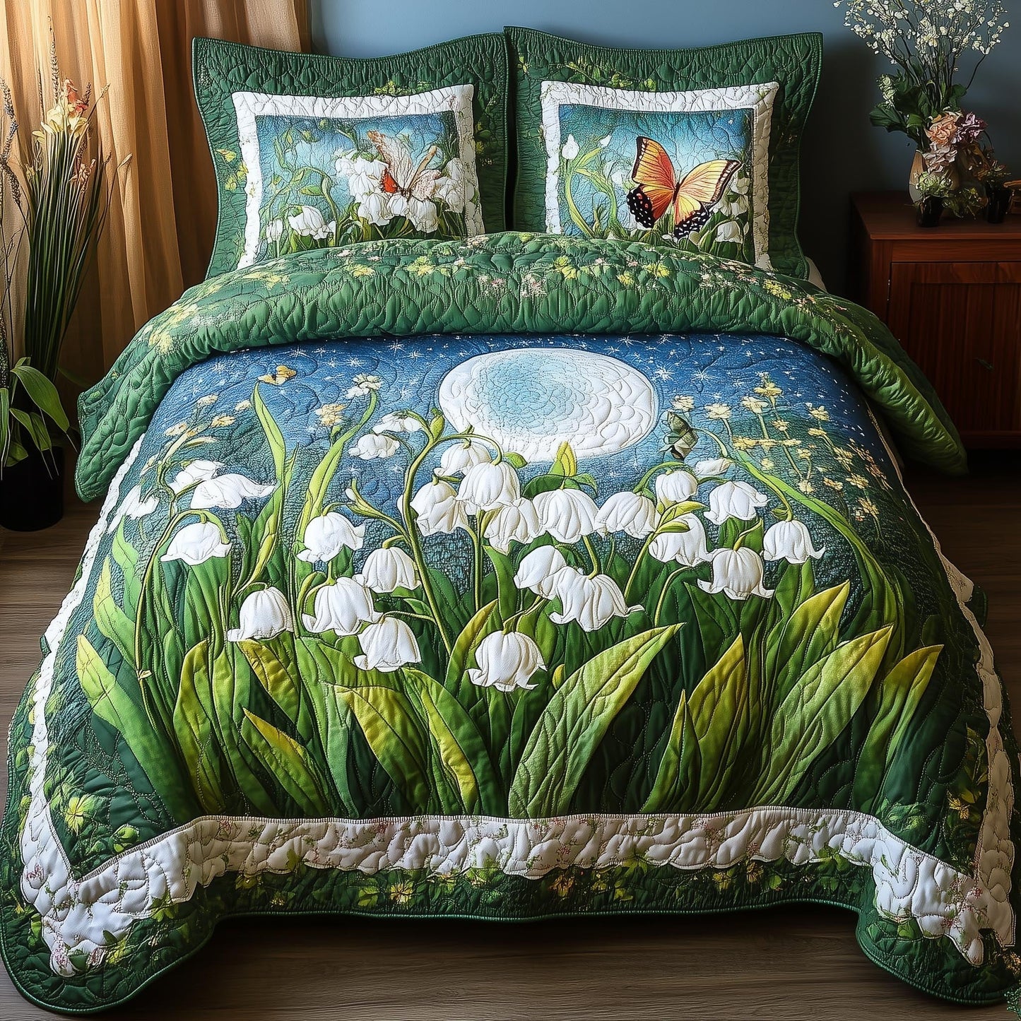 Lily Butterfly 3-Piece Quilted Bedding Set GFTONL4069