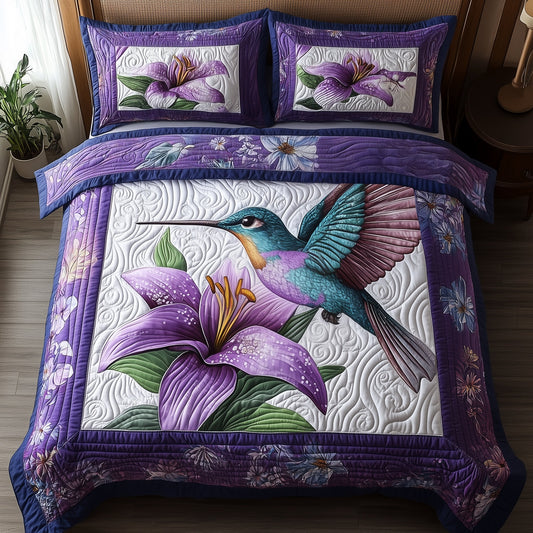 Violet Hummingbird 3-Piece Quilted Bedding Set GFTONL4071