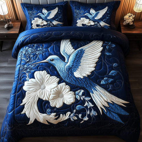 Indigo Whisper Hummingbird 3-Piece Quilted Bedding Set GFTONL4072