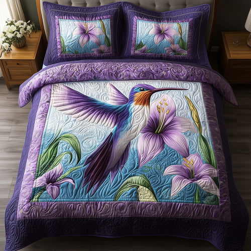 Violet Hummingbird 3-Piece Quilted Bedding Set GFTONL4077