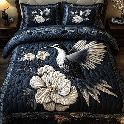 Monochrome Hummingbird 3-Piece Quilted Bedding Set GFTONL4080