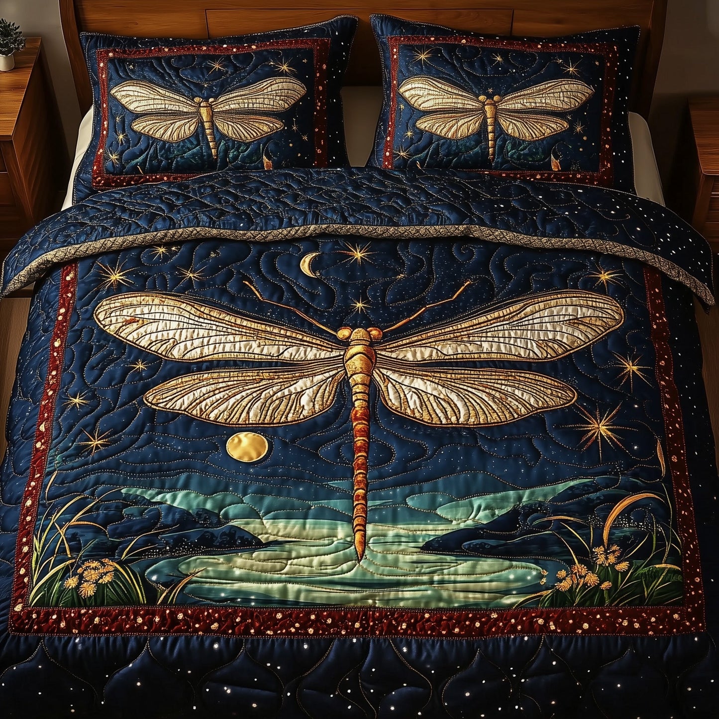 Midnight Dragonfly 3-Piece Quilted Bedding Set GFTONL4159