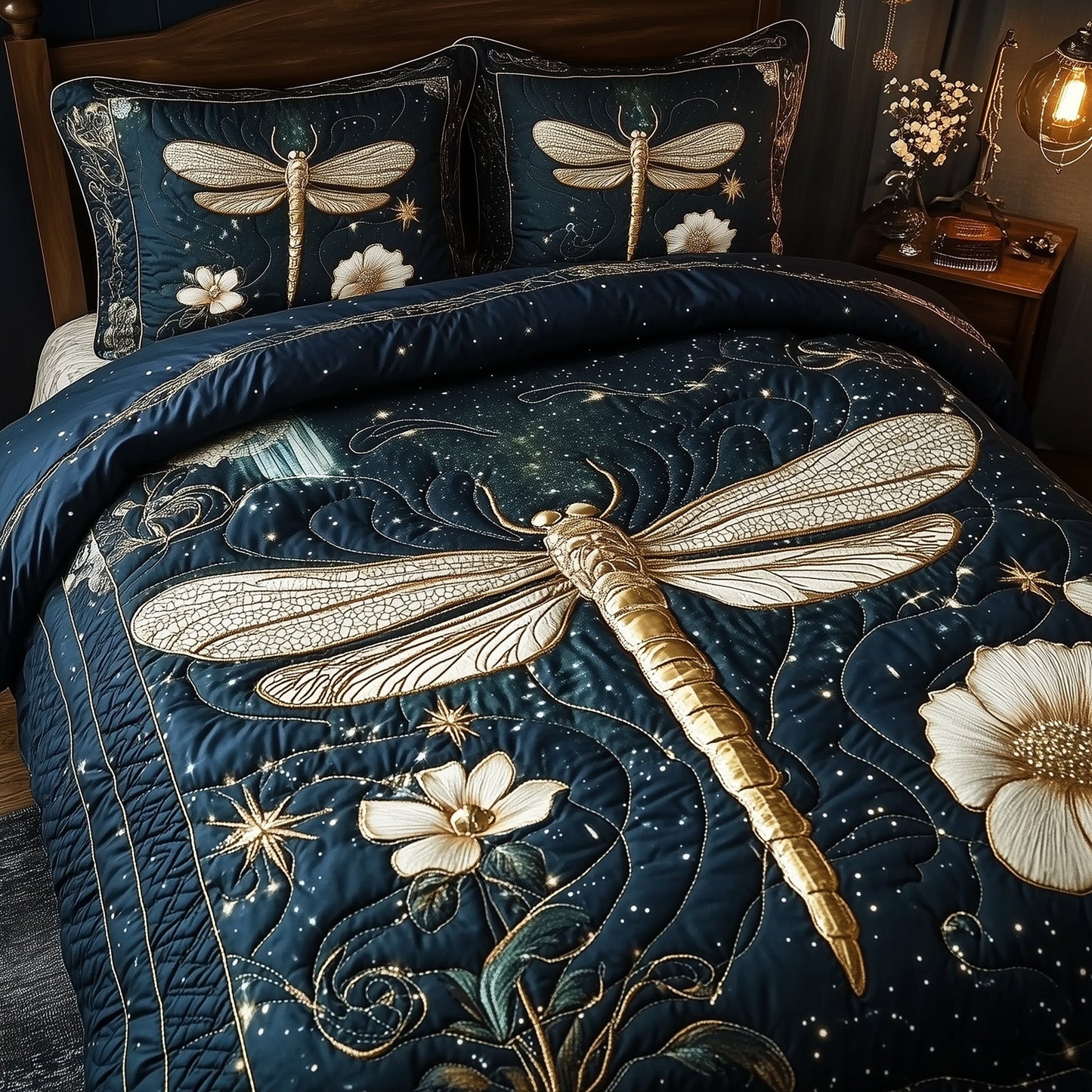 Moonlit Dragonfly 3-Piece Quilted Bedding Set GFTONL4172