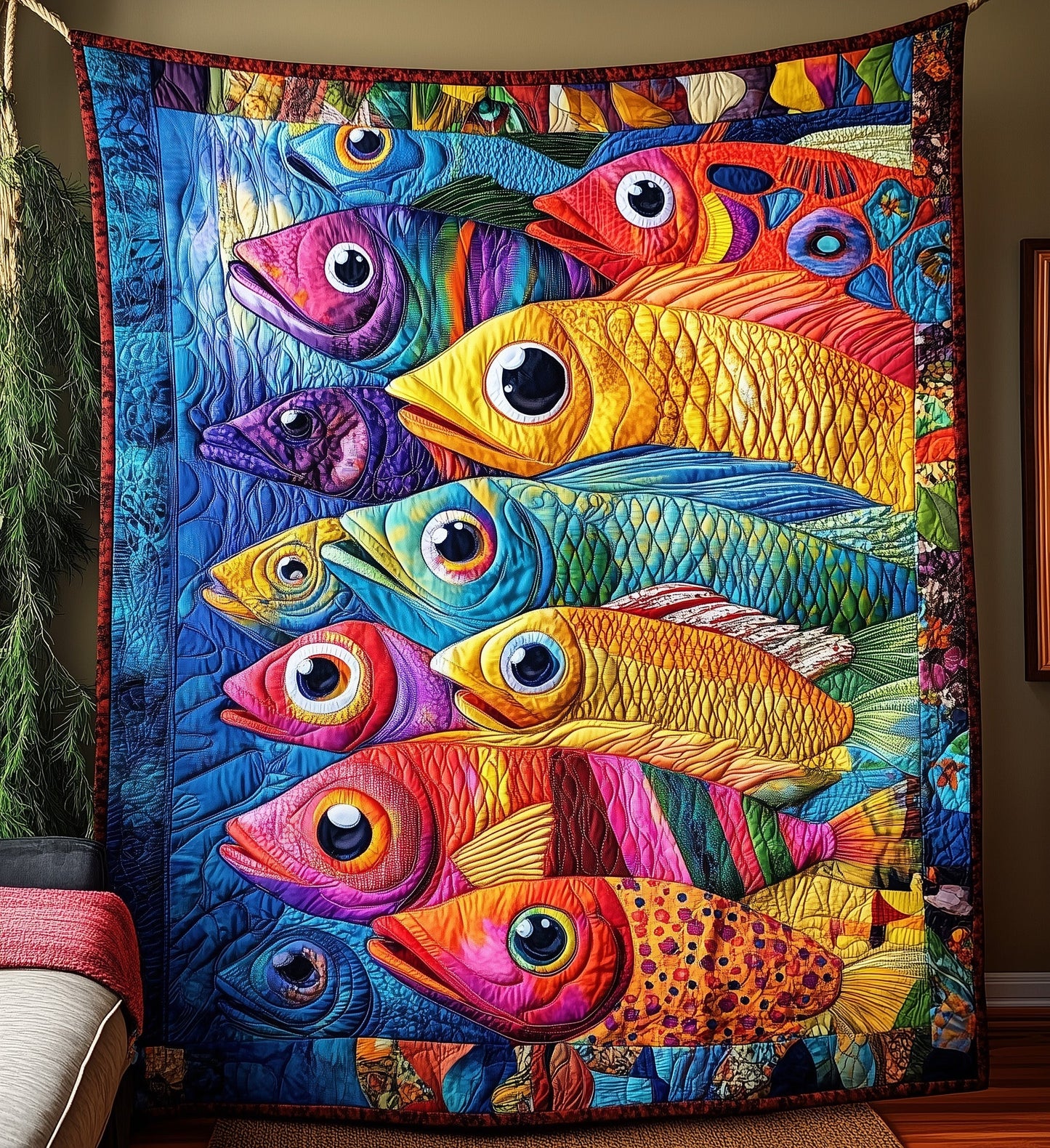 Cheerful Fishes Quilted Blanket GFTONL4250