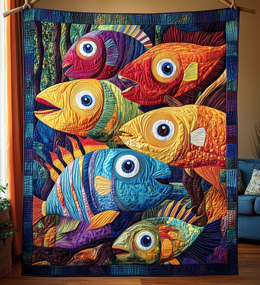 Cheerful Fishes Quilted Blanket GFTONL4254