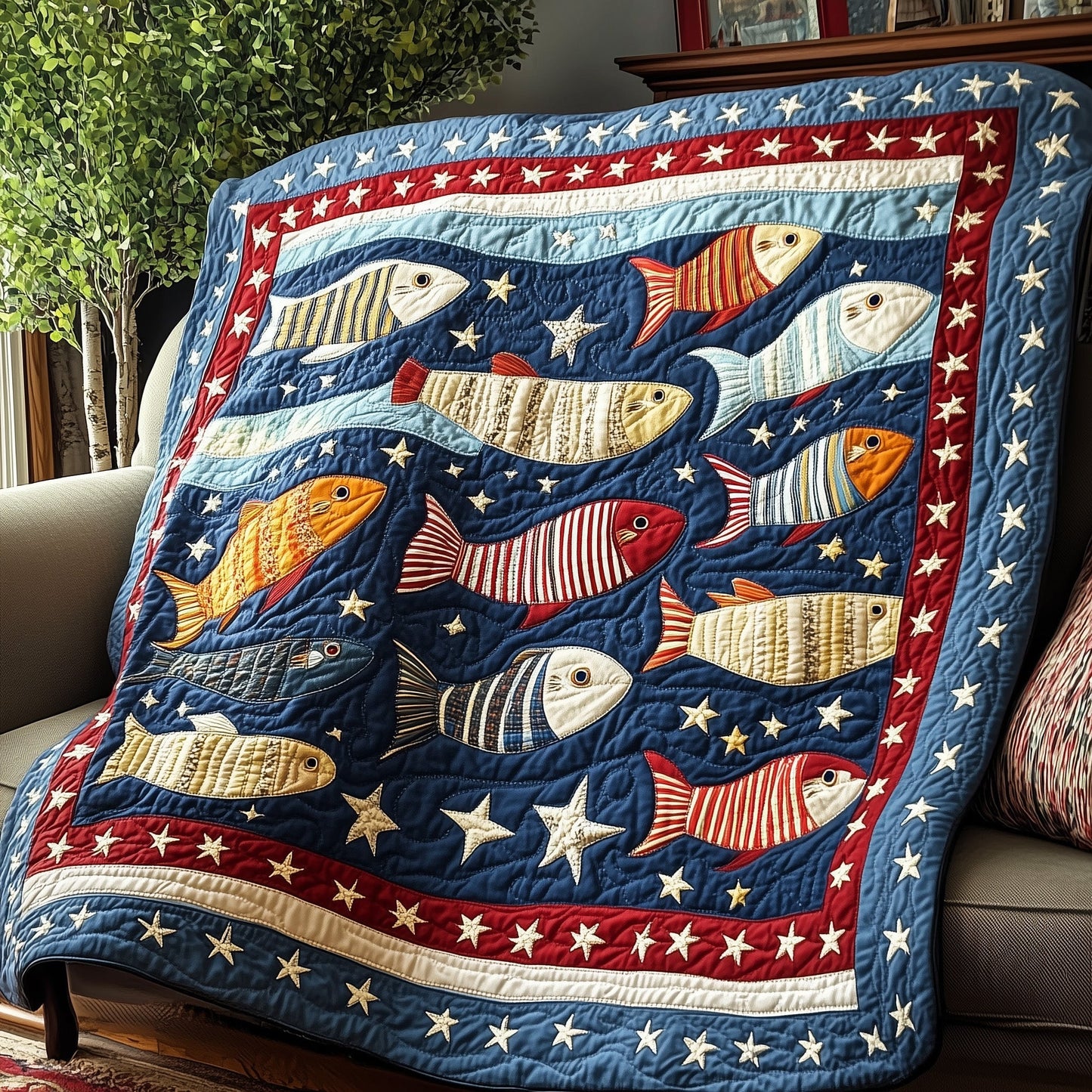 Cheerful Fishes Quilted Blanket GFTONL4255