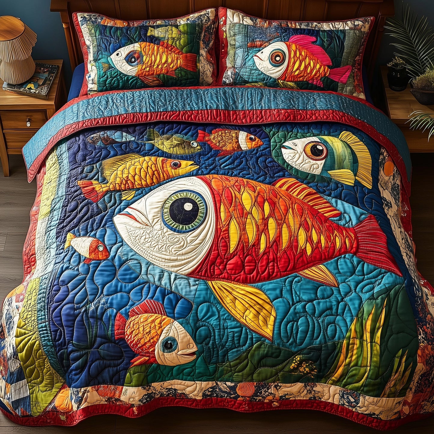 Joyful Fishing 3-Piece Quilted Bedding Set GFTONL4260