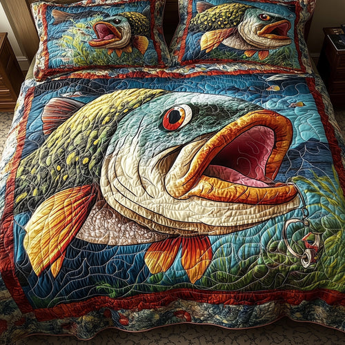 Largemouth Fishing 3-Piece Quilted Bedding Set GFTONL4262
