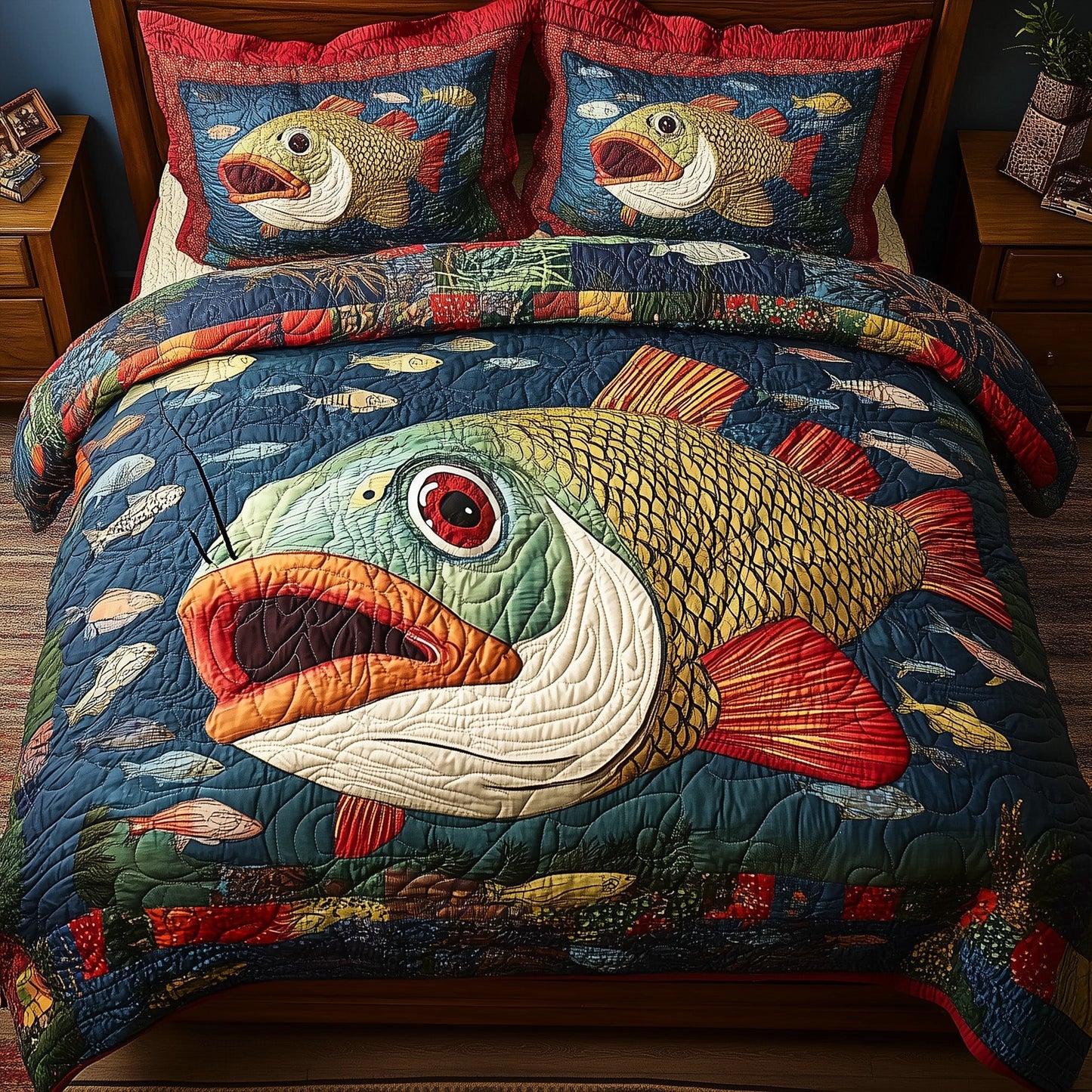 Largemouth Fishing 3-Piece Quilted Bedding Set GFTONL4263