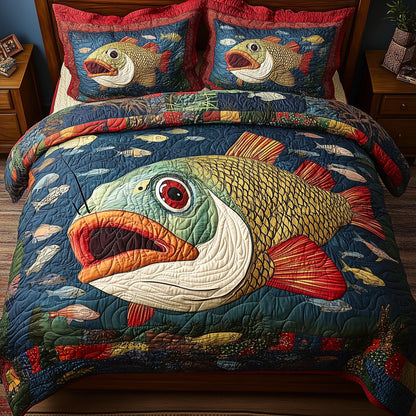 Largemouth Fishing 3-Piece Quilted Bedding Set GFTONL4263