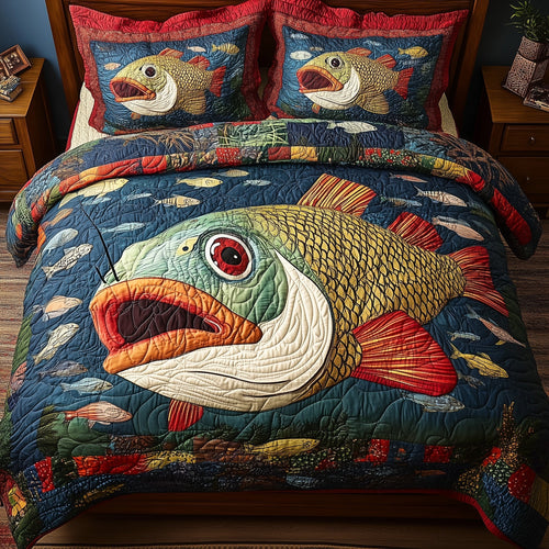 Largemouth Fishing 3-Piece Quilted Bedding Set GFTONL4263