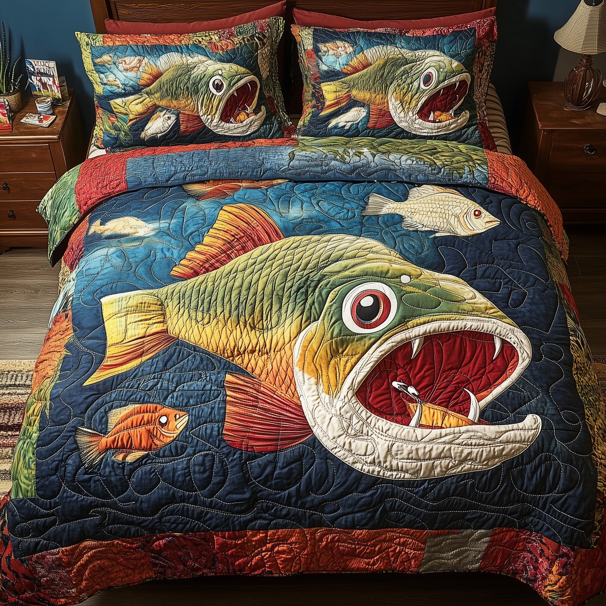 Largemouth Fishing 3-Piece Quilted Bedding Set GFTONL4264 – Patchique Store