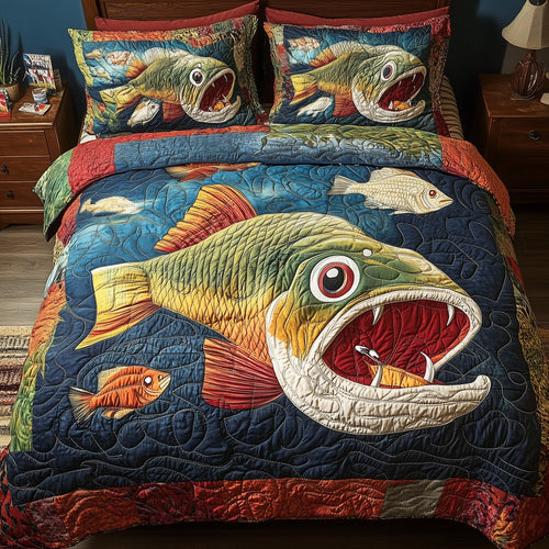 Largemouth Fishing 3-Piece Quilted Bedding Set GFTONL4264