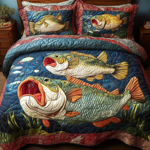 Largemouth Fishing 3-Piece Quilted Bedding Set GFTONL4265