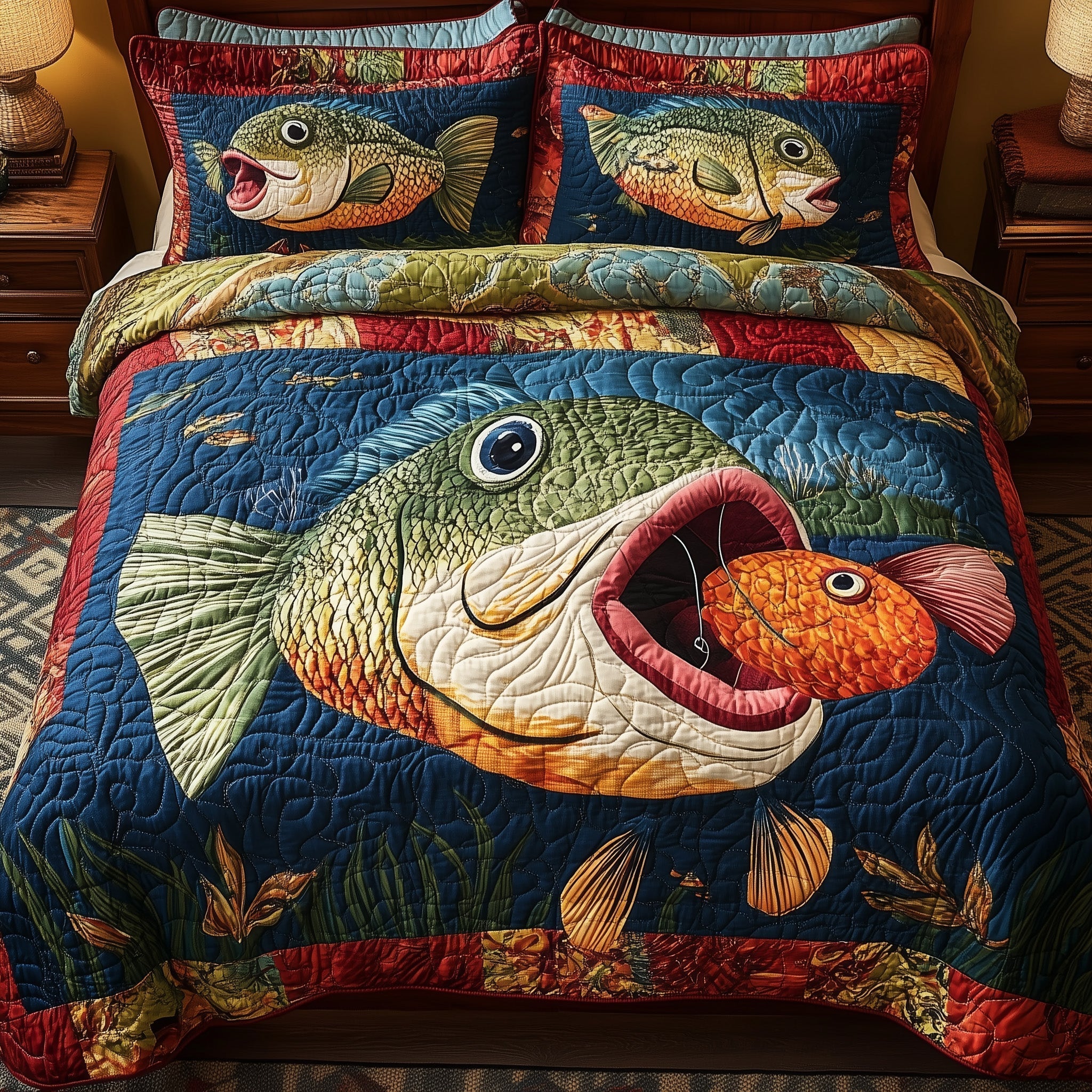 Largemouth Fishing 3-Piece Quilted Bedding Set GFTONL4266 – Patchique Store