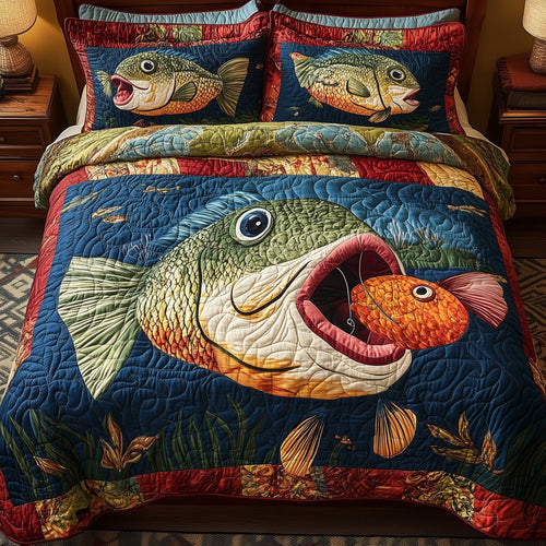 Largemouth Fishing 3-Piece Quilted Bedding Set GFTONL4266