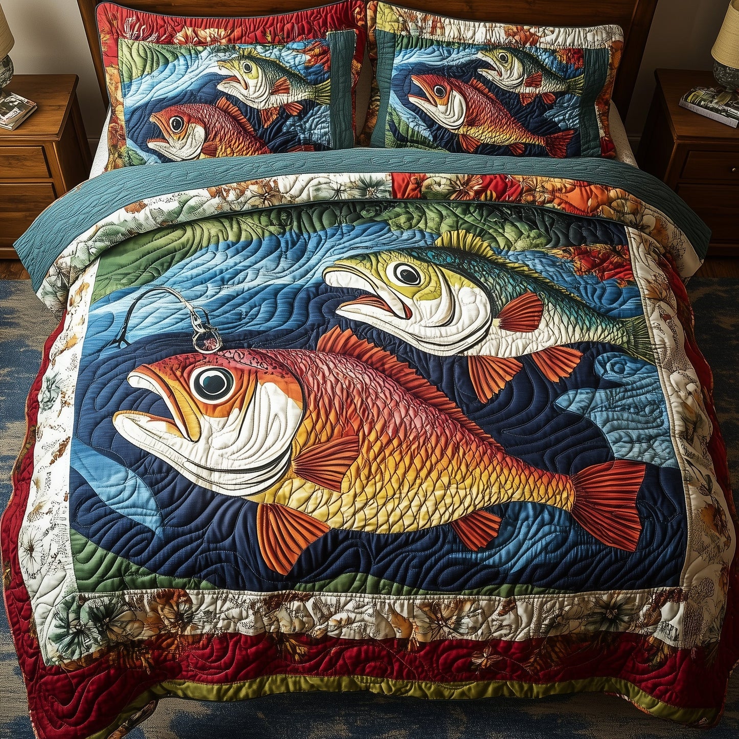 Largemouth Fishing 3-Piece Quilted Bedding Set GFTONL4267