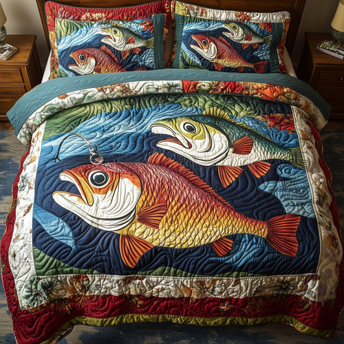 Largemouth Fishing 3-Piece Quilted Bedding Set GFTONL4267